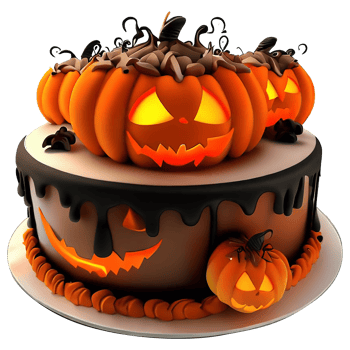 AI Generative Halloween cake with pumpkins decorated png