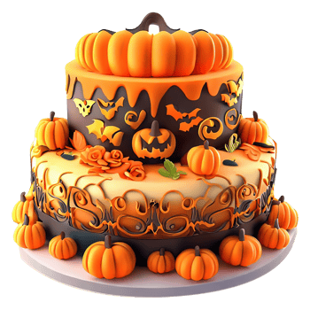 AI Generative Halloween cake with pumpkins decorated png