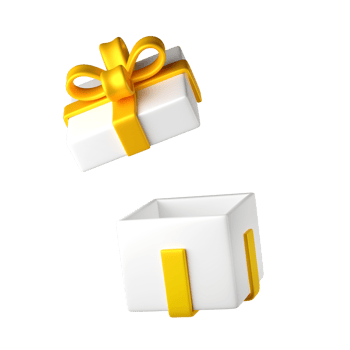 3d white open Christmas gift box icon with golden ribbon bow transparent. Render modern holiday. Realistic icon for present, birthday or wedding banner png