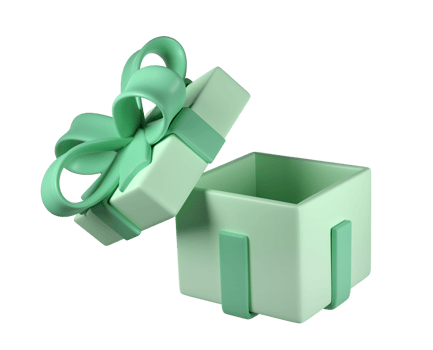 3d green open Christmas gift box icon with pastel ribbon bow transparent. Render modern holiday. Realistic icon for present, birthday or wedding banner png