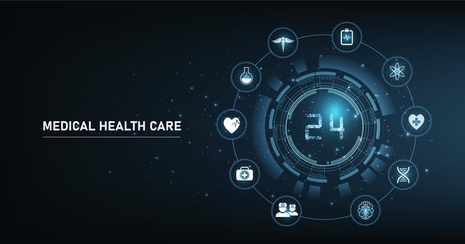 24 hours medical servises. 24 hours  Medical call center. Emergency patient support. First aid.Vector illustration vector