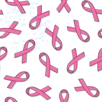 Awareness Ribbon Seamless Pattern On A White Background. Pink Ribbon Icon Vector Illustration