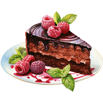 Chocolate cake with whipped cream and raspberries on a transparent background AI Generative png