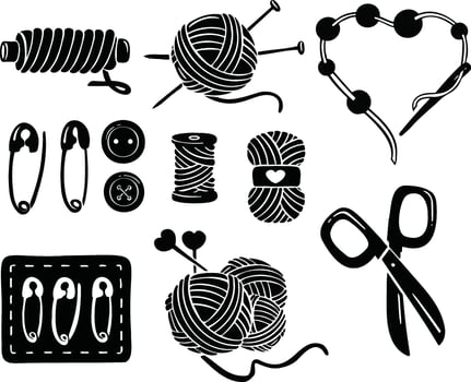 Knitting sewing symbols set needlework  vector made