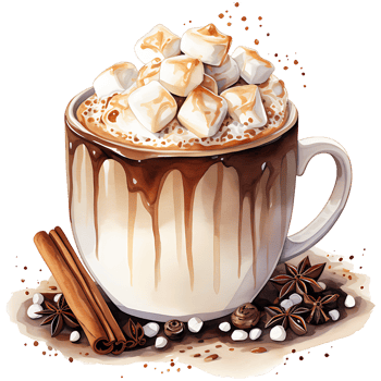 Cup of hot chocolate with marshmallows, cinnamon sticks on a transparent background AI Generative png