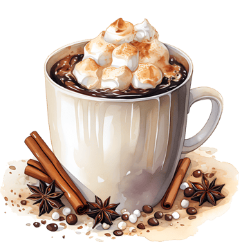 Cup of hot chocolate with marshmallows, cinnamon sticks on a transparent background AI Generative png