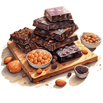 Chocolate bars with nuts and dried fruits on a transparent background AI Generative png