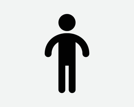Stick Figure Icon Man Boy Male Person People User Stand Standing Pose Toilet Sign Black White Outline Shape Vector Clipart Graphic Illustration Symbol