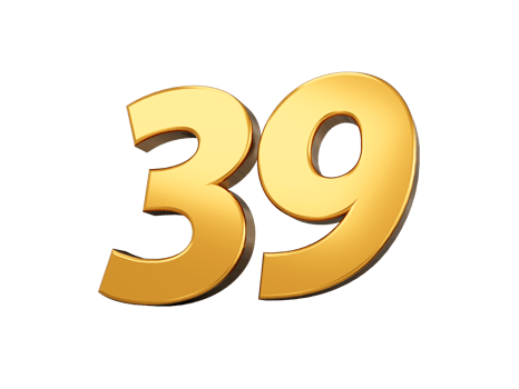 Gold number 39 Thirty nine shiny 3d number 39 made of gold 3d illustration png