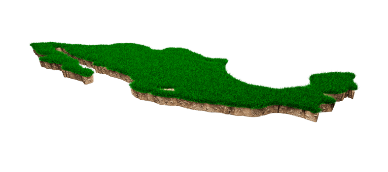 Mexico Map soil land geology cross section with green grass and Rock ground texture 3d illustration png