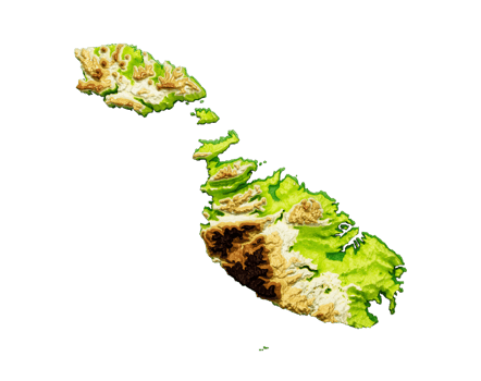 Malta Map Shaded relief Color Height map 3d illustration png