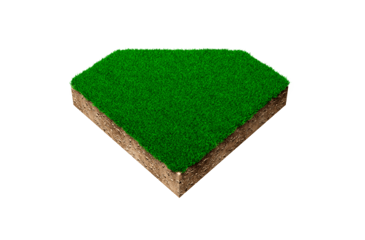 Diamond moon shape soil land geology cross section with green grass, earth mud cut away isolated 3D Illustration png