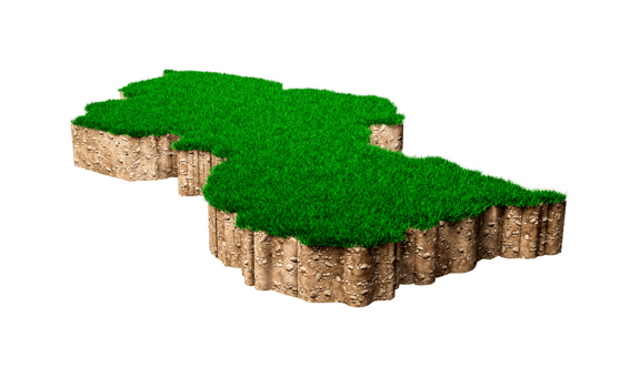 Guyana Map soil land geology cross section with green grass and Rock ground texture 3d illustration png