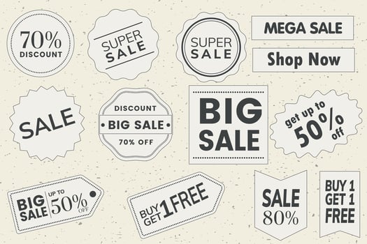 Set of Sale badges. Sale quality tags and labels. Retro paper style sale badges. Template banner shopping badges. Special offer, sale, discount, shop. Vector illustration