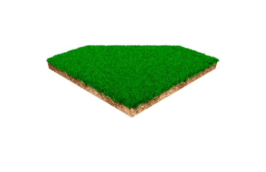 Diamond moon shape soil land geology cross section with green grass, earth mud cut away isolated 3D Illustration png