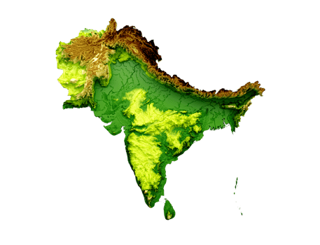 Subcontinent Map India, Pakistan, Nepal, Bhutan, Bangladesh, Sri Lanka, and the Maldives. 3d illustration png