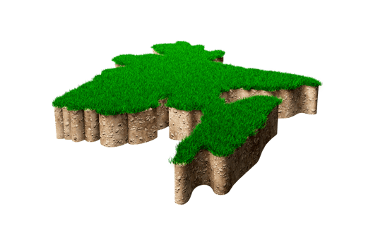 Bangladesh Map soil land geology cross section with green grass and Rock ground texture 3d illustration png