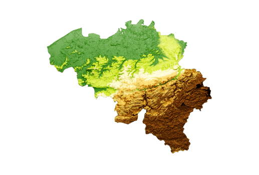 Belgium Map Shaded relief Color Height map 3d illustration png