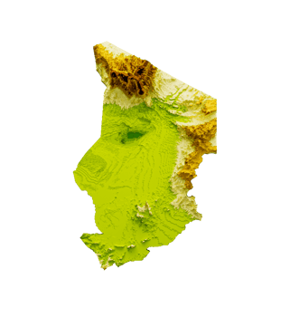 Chad Map Shaded relief Color Height map  3d illustration png