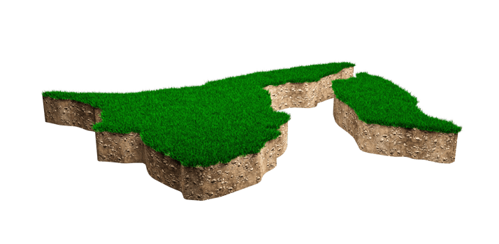 Brunei Darussalam Map soil land geology cross section with green grass and Rock ground texture 3d illustration png