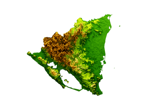 Nicaragua Map Shaded relief Color Height map 3d illustration png