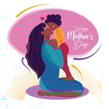 Happy afro american mother kissing her daughter Mother day celebration Vector illustration