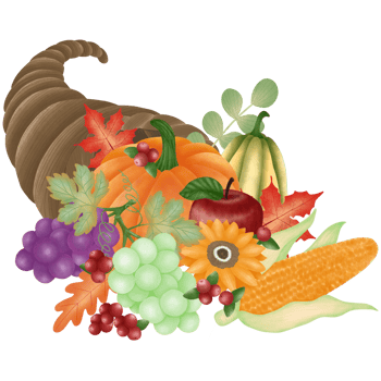 Cornucopia filled with fruits and vegetables for thanksgiving day png