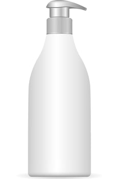 Cosmetic plastic bottle with pump dispenser. EPS10 Vector illustration. Liquid container for gel, lotion, cream, shampoo, bath foam.
