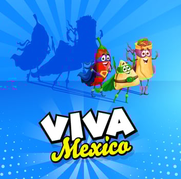 Mexican superhero characters, viva Mexico poster vector