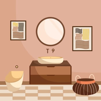 Colored bathroom with toilet and washbasin Indoor design Vector illustration