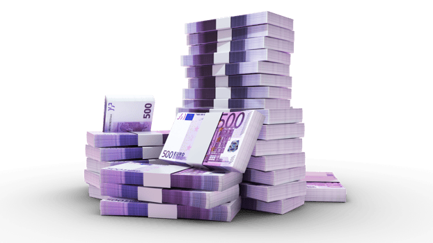Stacks of 500 Euro notes. money on transparent background. 3d rendering of bundles of cash png