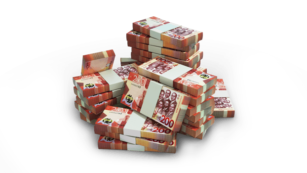 Stacks of 200 Ghanaian cedi notes on top of pedestal. money on transparent background. 3d rendering of bundles of cash png