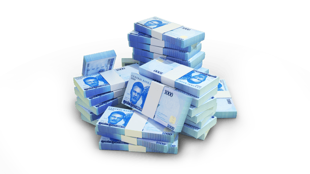 Stacks of 1000 Nigerian naira notes. money on transparent background. 3d rendering of bundles of cash png