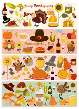 Big set of Thanksgiving day or autumn leaves, mushrooms, berries for harvest festival Vector illustration for your design. Happy Thanksgiving.