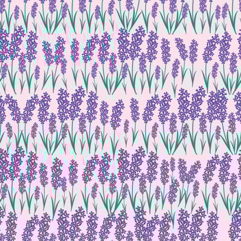 Botanical seamless print with various floral elements. Blue fields of lavender and chamomile. pattern with miniature flowers, vintage textile vector