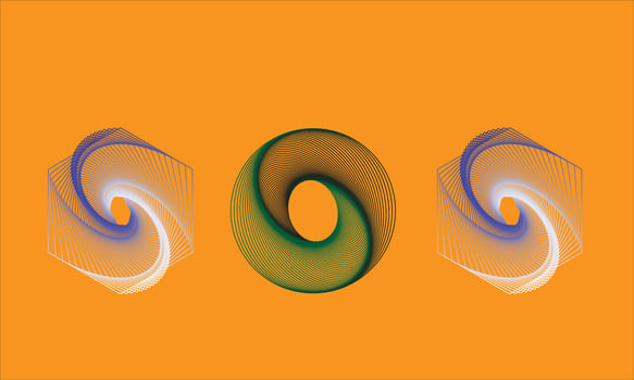 Circle with rotating lines. Stripes abstract vector background on orange color.