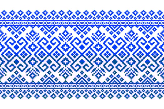 Indigo navy blue geometric traditional ethnic pattern Ikat seamless pattern border abstract design for fabric print cloth dress carpet curtains and sarong Aztec African Indian Indonesian vector
