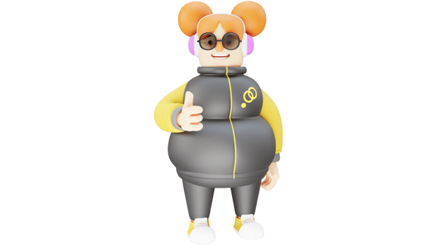 3D illustration. Fat Girl 3D Cartoon Character. Cute girl wearing pink headphones. Girl wearing a gray jacket. Smiling girl while giving a thumbs up sign. 3D cartoon character png