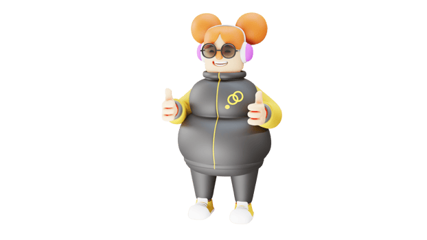 3D illustration. Fat Girl 3D Cartoon Character. Fat girl using glasses and headphones. Cute girl smiling happily. Fat girl showing her two thumbs up sign. 3D cartoon character png