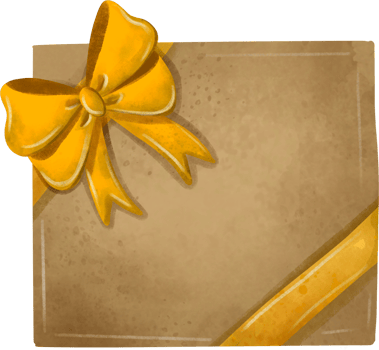 Christmas gift box with ribbon yellow and wrapped paper vintage png