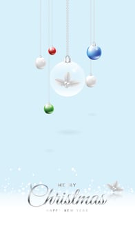 Merry Christmas design with xmas crystal ball with holly on Bright blue background vector