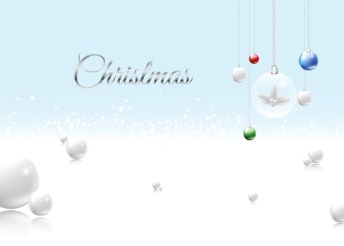 Merry Christmas on bright blue background design with xmas crystal ball winter background vector