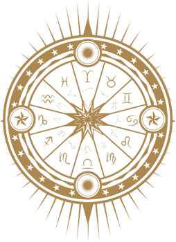 Astrology wheel with zodiac signs, vintage frame divine magic hand drawn antique illustration. png