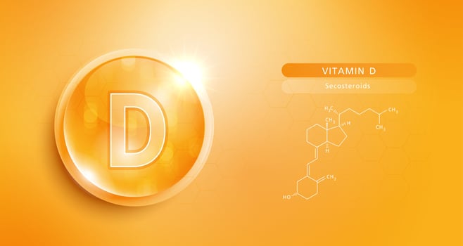 Drop water vitamin D orang and structure. vitamin solution complex with chemical formula from nature. beauty treatment nutrition skin care design. medical and scientific concepts for cosmetic. vector