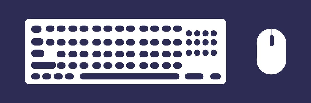 A black vector icon representing a computer keyboard and mouse on a dark background.