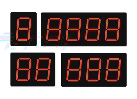 Set of red digital numbers. Digital alarm clock or timers. Vector illustration.