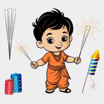 Happy Diwali Celebration Diwali Festival Of Lights Banner with boy vector