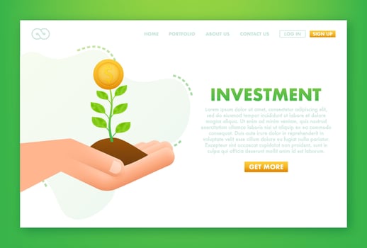Invesment, money tree. Financial and green economy. Vector stock illustration.