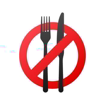No eating. Photo show a no eating icon on white background. Vector stock illustration.