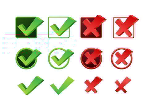 Checkmark cross. Check and wrong icon. Symbols YES and NO. Vector stock illustration.